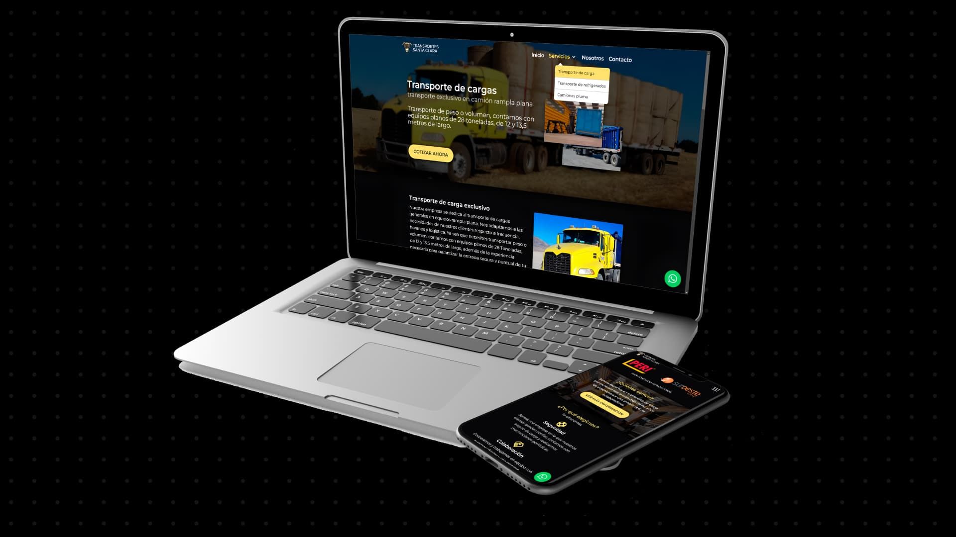 Transportes Santa Clara website on a laptop and phone: cargo transport services